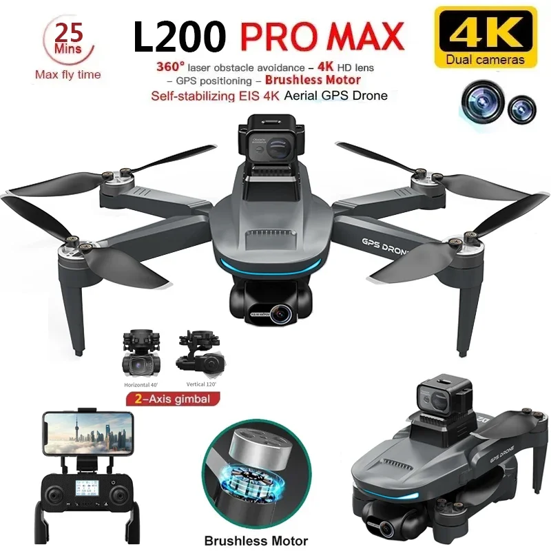Diy Drone Electronics - L200 PRO MAX Drone 4K 2-Axis