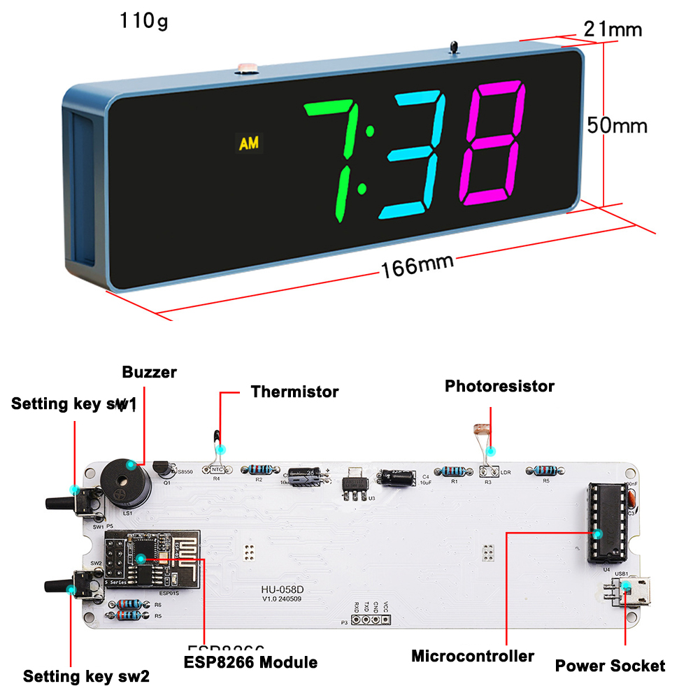 ESP8266 IoT Colorful WiFi Cloc - đánh giá và giá Diy Home Electronics Projects